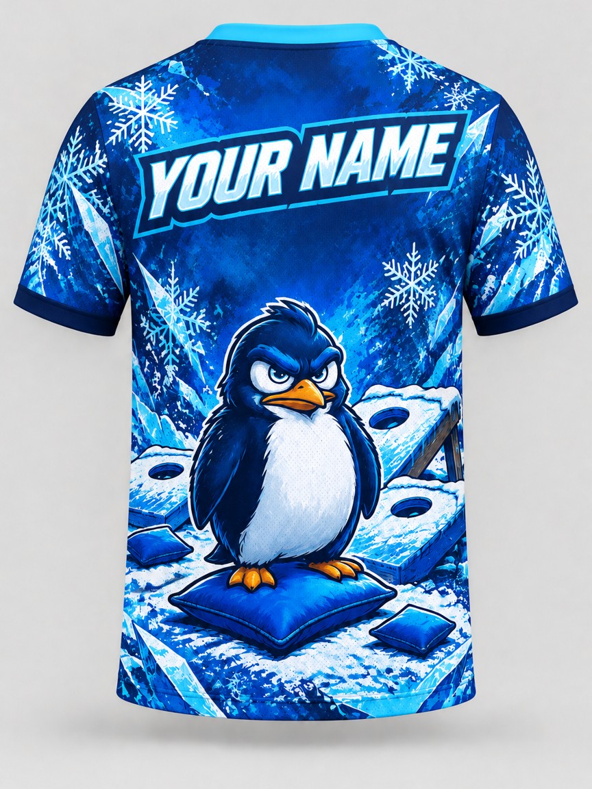 Frosty Penguin custom cornhole team jersey, back