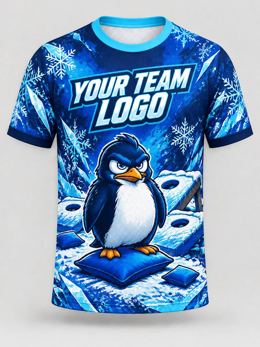 Frosty Penguin custom cornhole team jersey, front