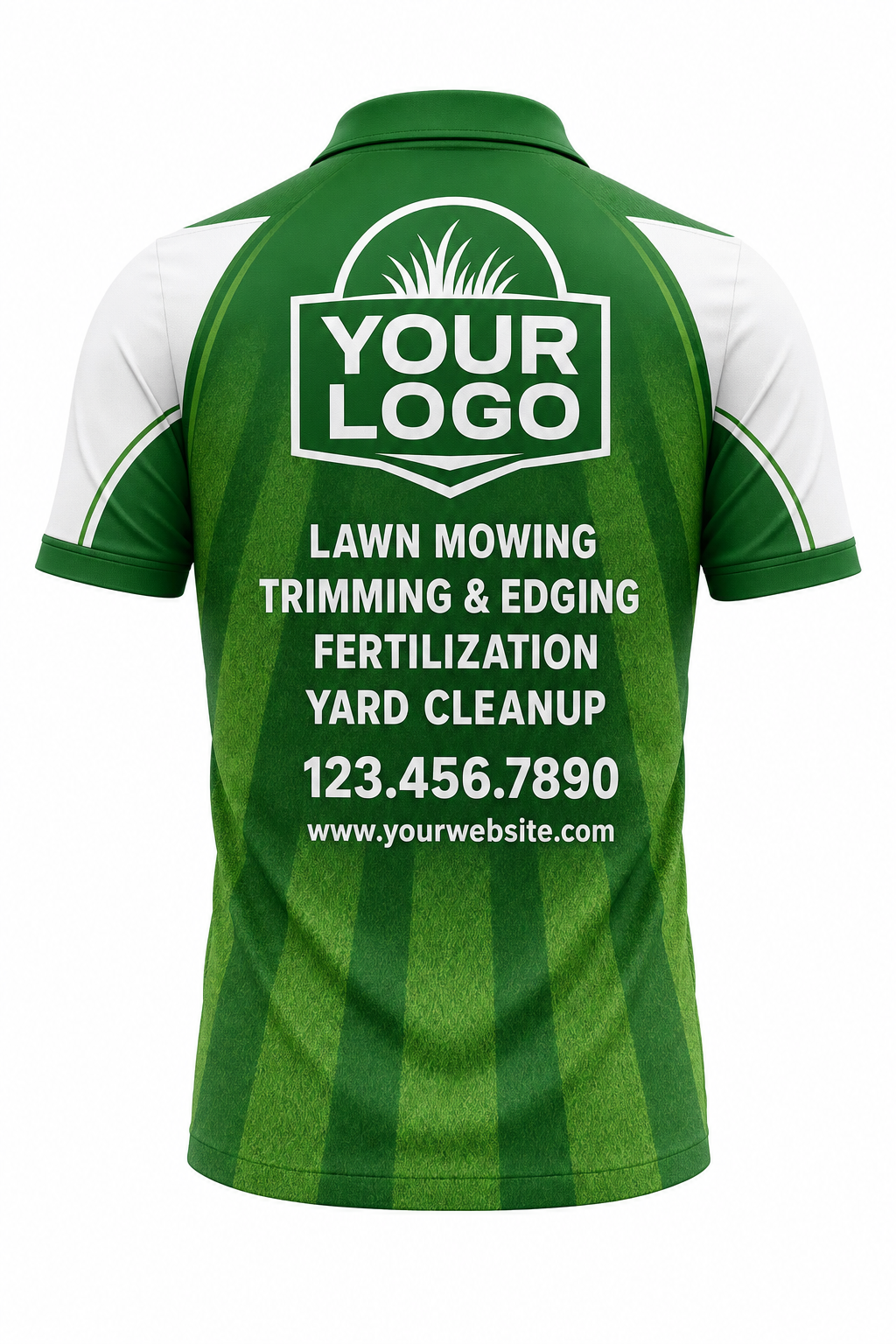 Grass Mow Stripes custom lawn care & landscaping crew uniform Polo — back