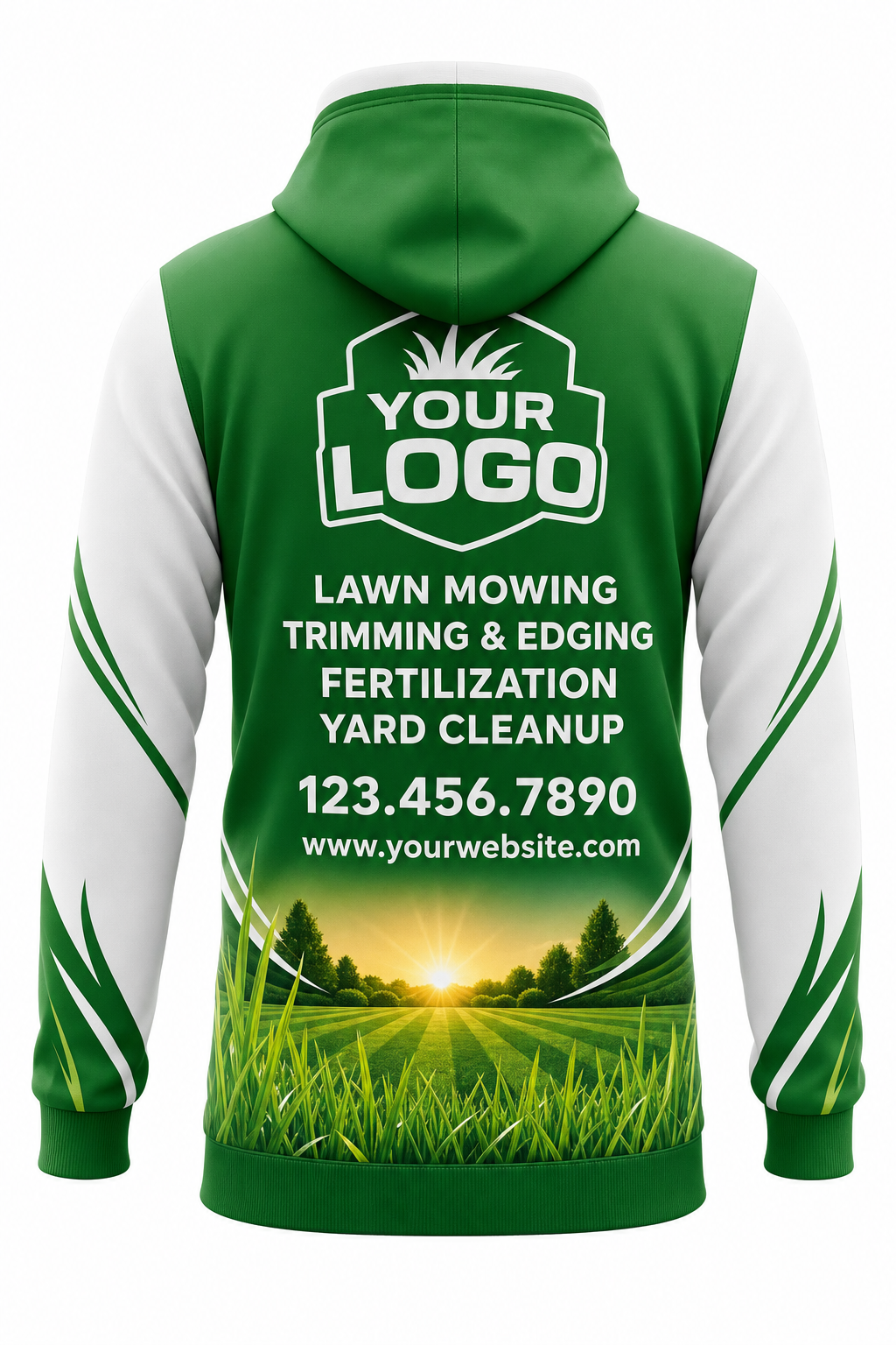 Grass Sunrise Yard custom lawn care & landscaping crew uniform Hoodie — back