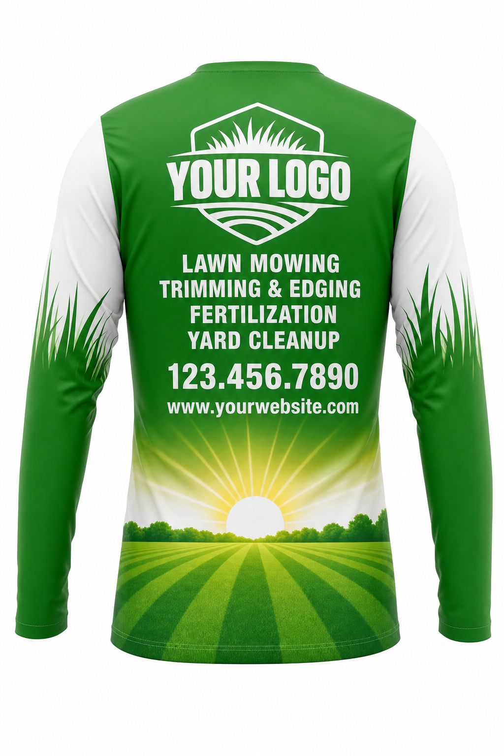 Grass Sunrise Yard custom lawn care & landscaping crew uniform Long Sleeve — back