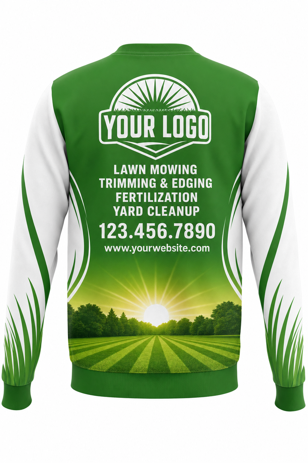 Grass Sunrise Yard custom lawn care & landscaping crew uniform Sweatshirt — back