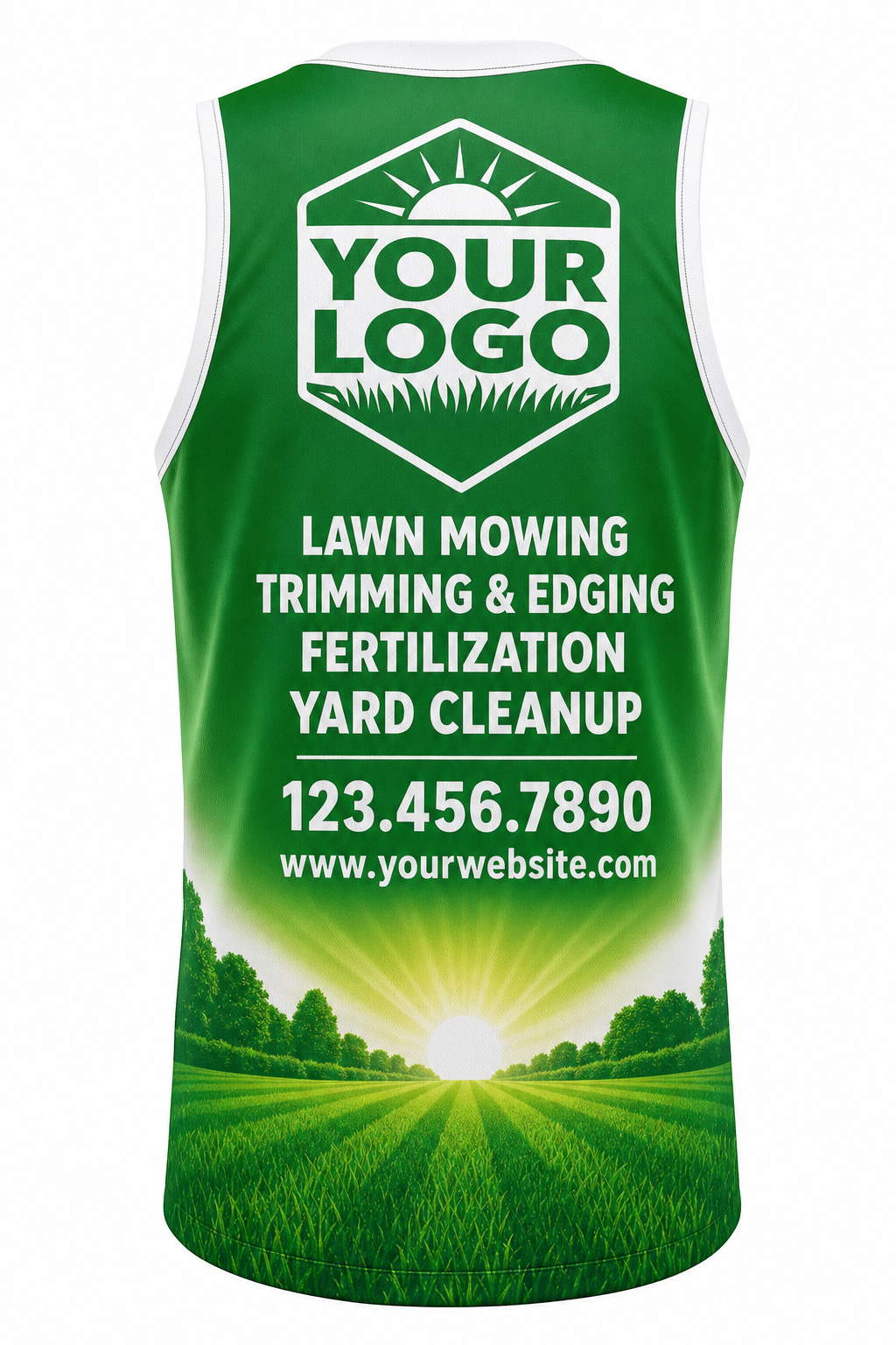Grass Sunrise Yard custom lawn care & landscaping crew uniform Tank Top — back