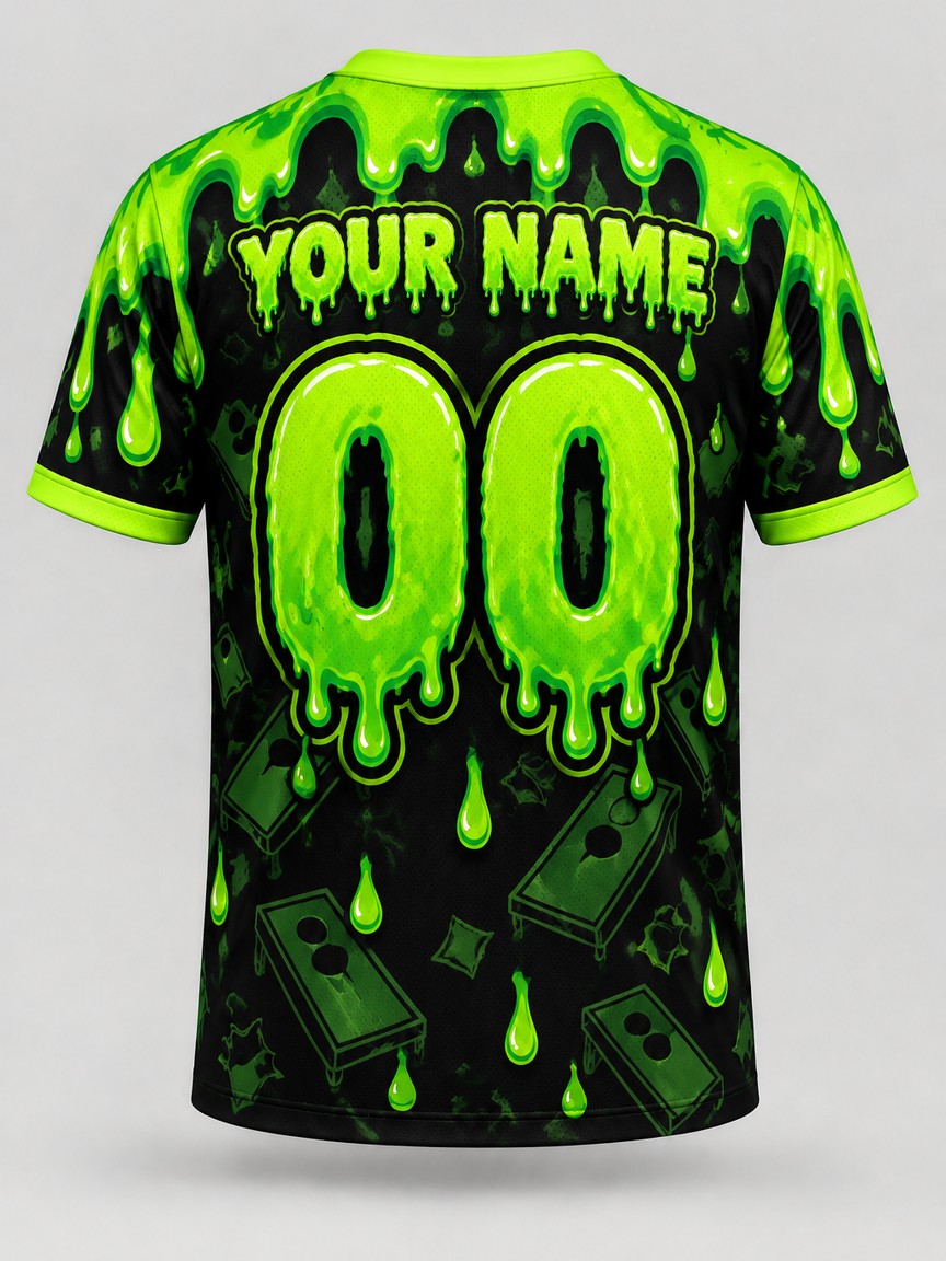 Green Drip custom cornhole team jersey, back