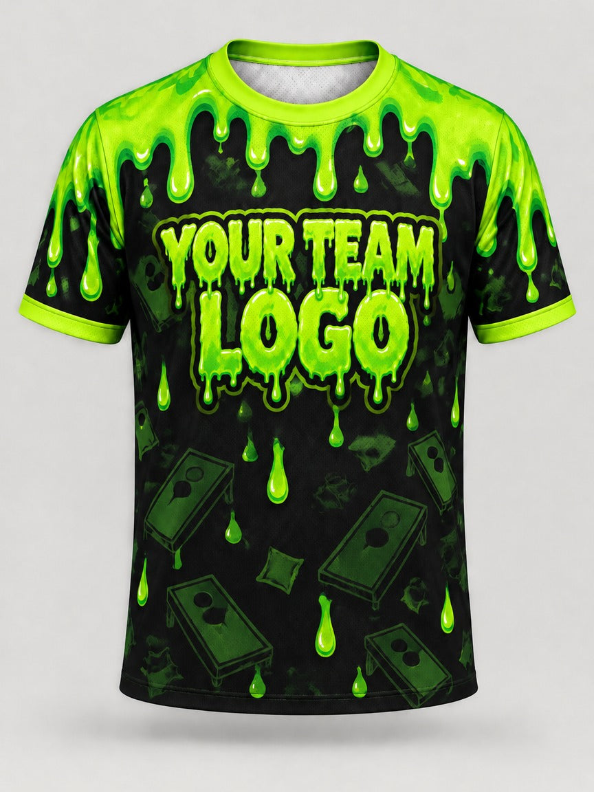 Green Drip custom cornhole team jersey, front