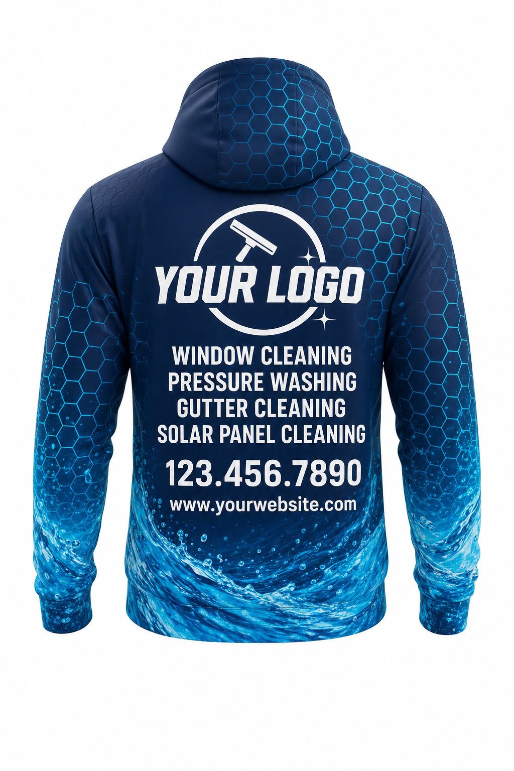 Hexa Flow custom window cleaning crew uniform hoodie — back (hoodie-back)