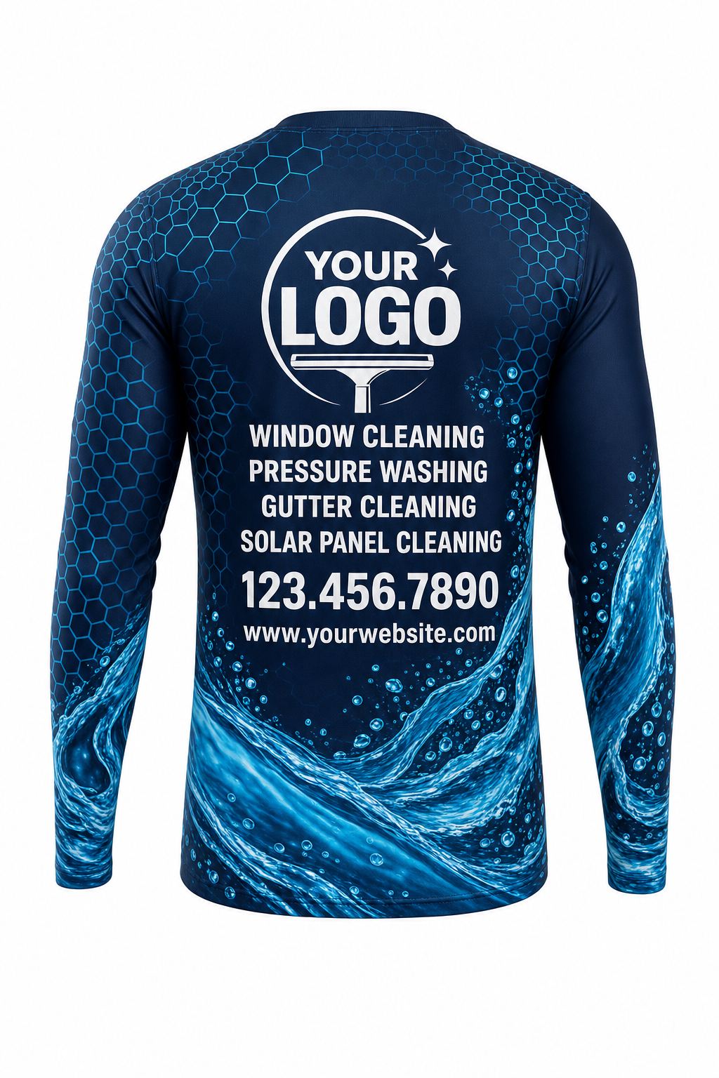 Hexa Flow custom window cleaning crew uniform long-sleeve shirt — back (longsleeve-back)
