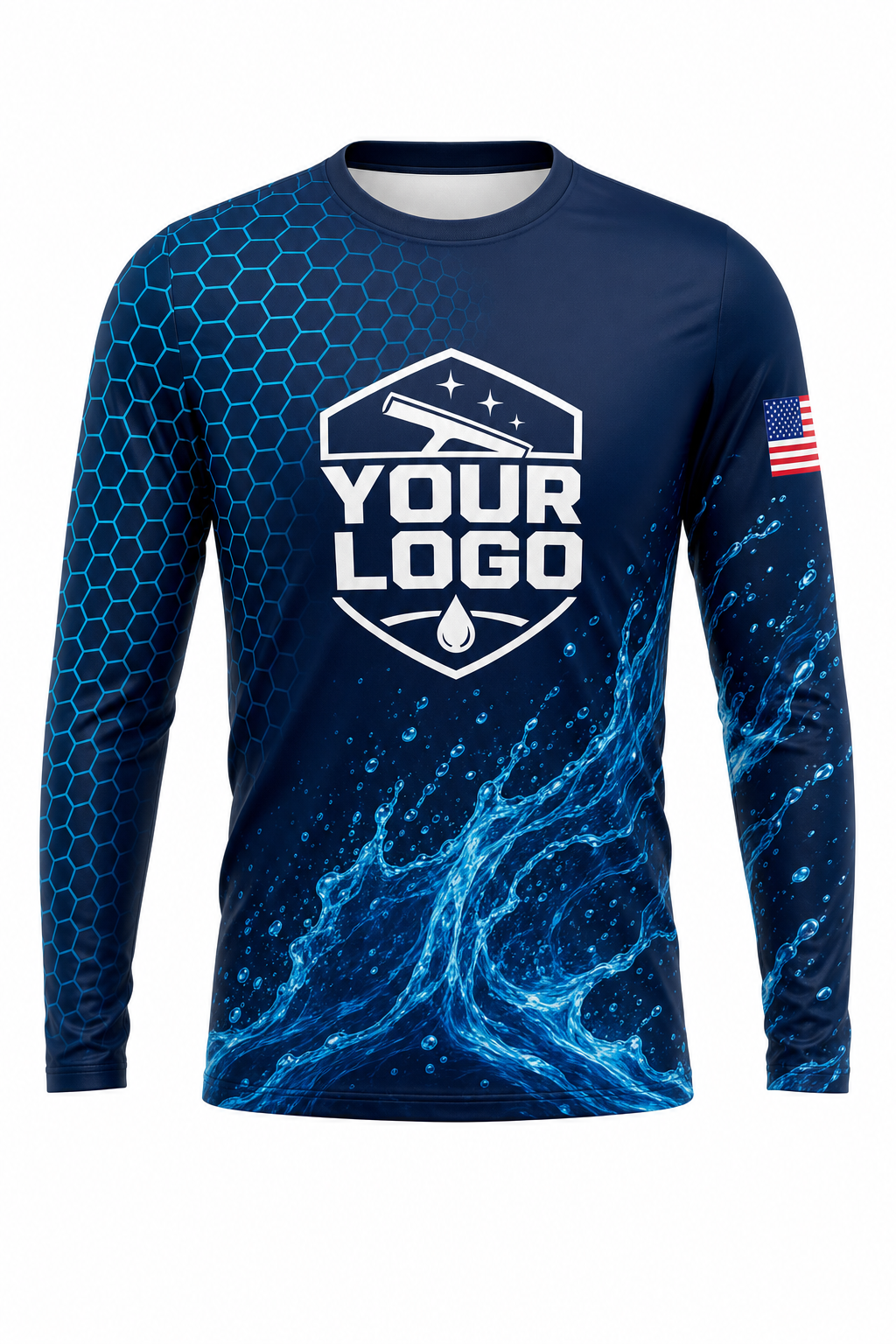 Hexa Flow custom window cleaning crew uniform long-sleeve shirt — front (longsleeve-front)