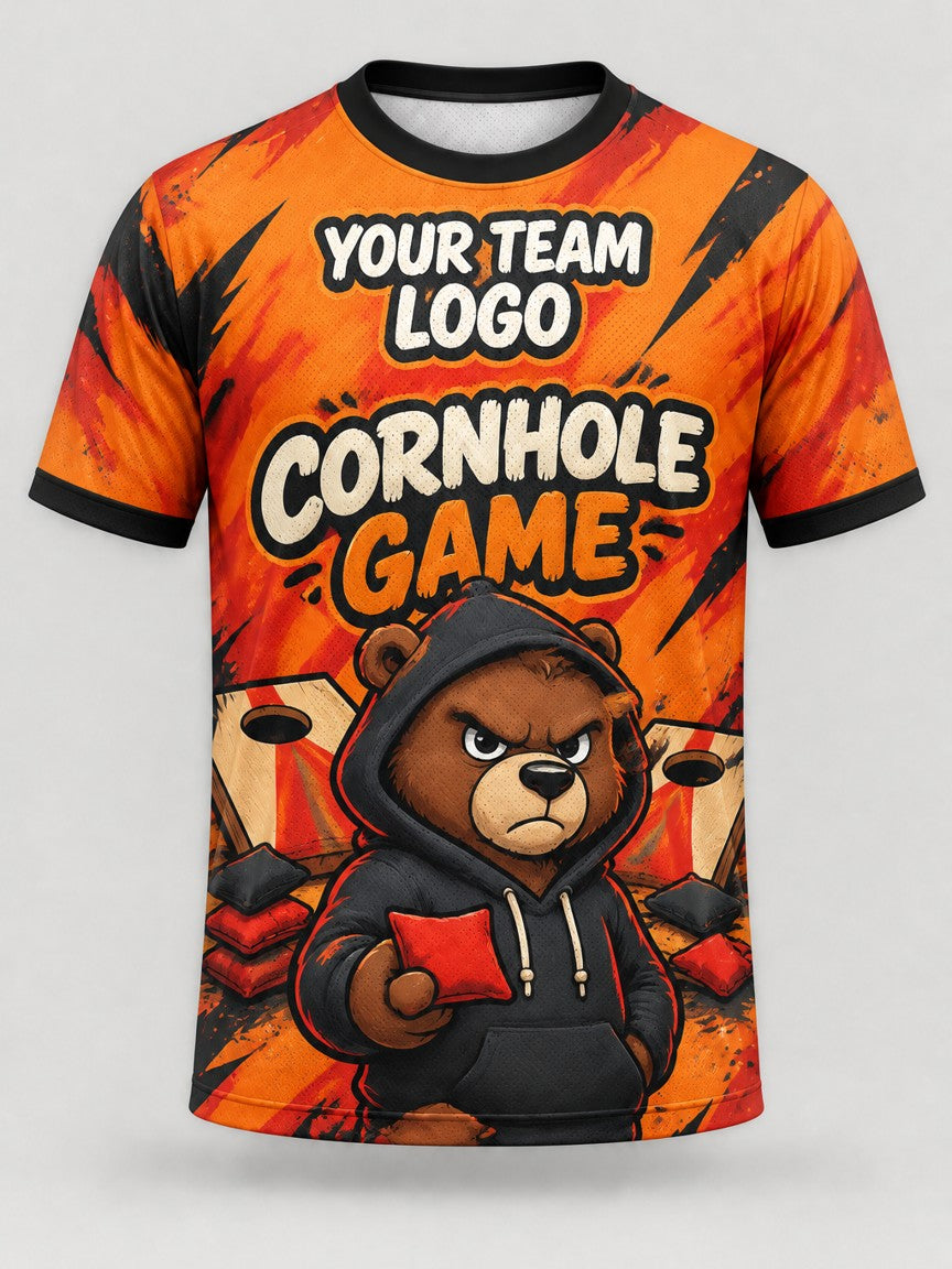 Hoodie Bear custom cornhole team jersey, front