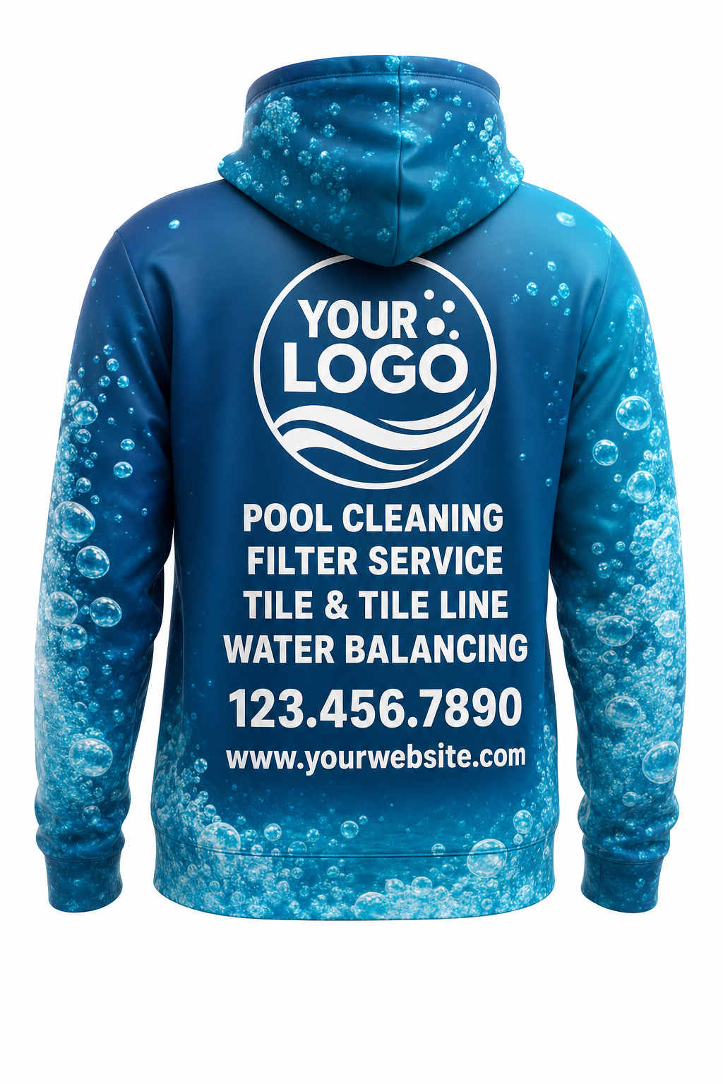 Lagoon Bubbles custom pool cleaning crew uniform hoodie — back (hoodie-back)