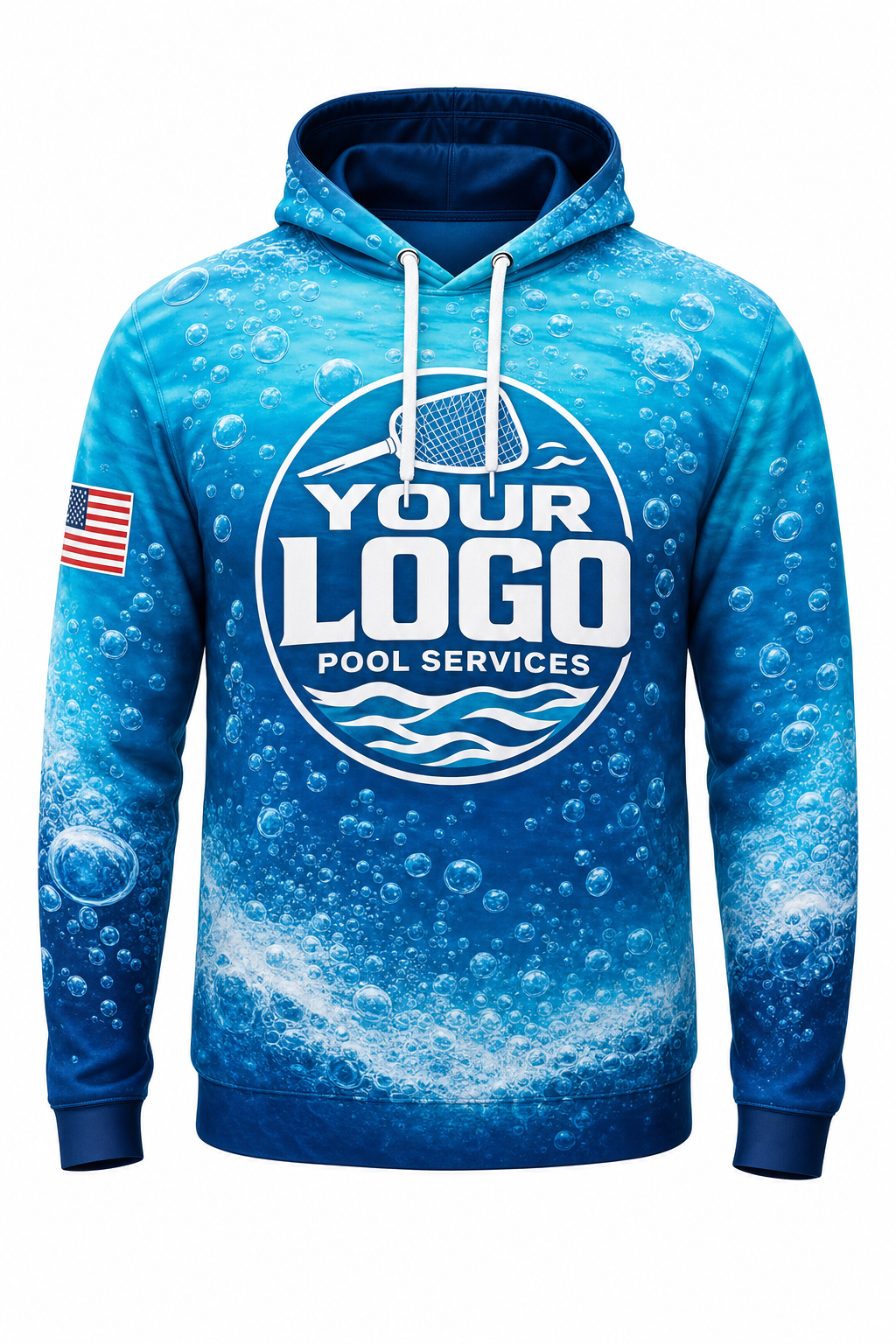 Lagoon Bubbles custom pool cleaning crew uniform hoodie — front (hoodie-front)