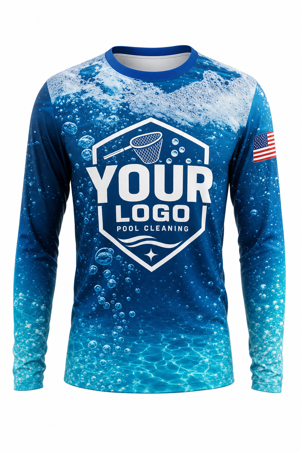 Lagoon Bubbles custom pool cleaning crew uniform long-sleeve shirt — front (longsleeve-front)