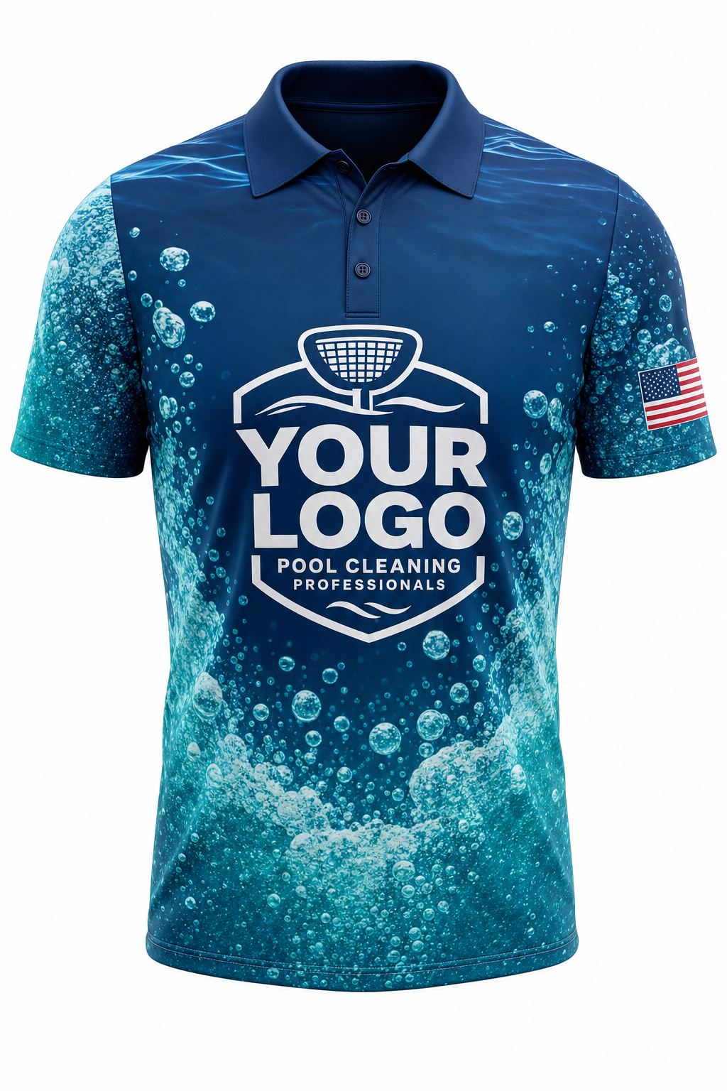 Lagoon Bubbles custom pool cleaning crew uniform polo shirt — front (polo-front)