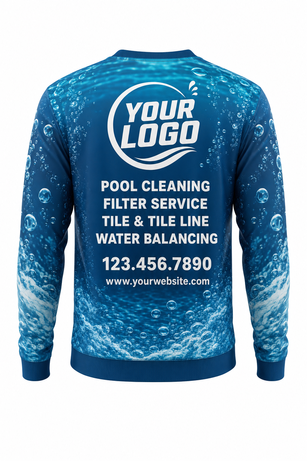 Lagoon Bubbles custom pool cleaning crew uniform sweatshirt — back (sweatshirt-back)