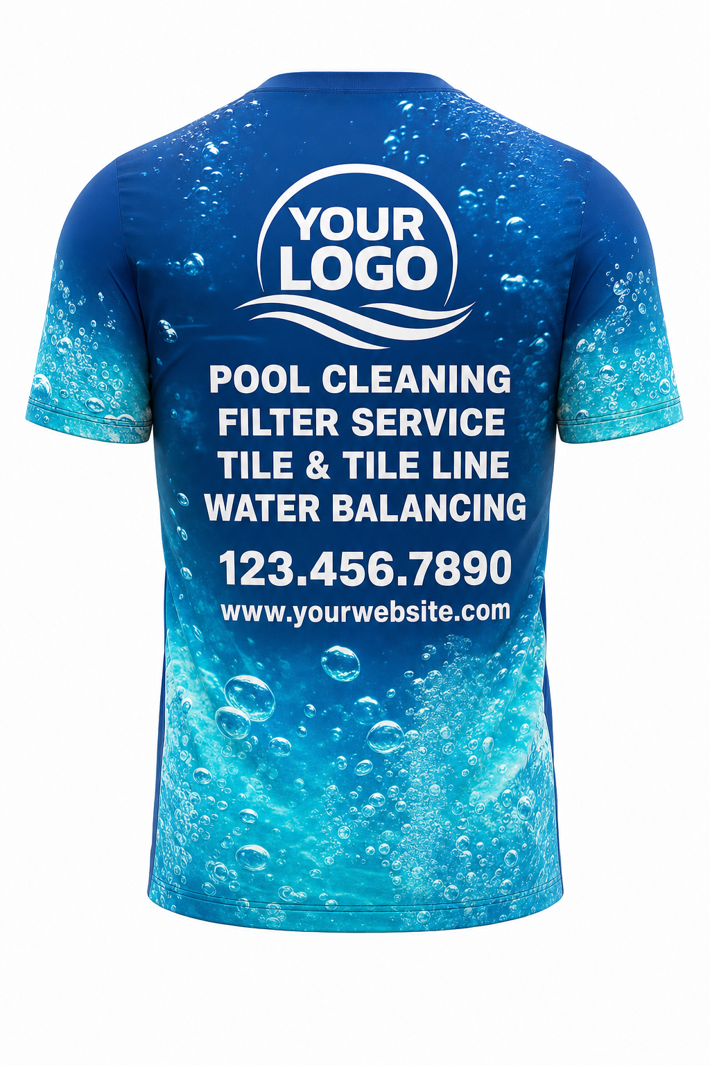 Lagoon Bubbles custom pool cleaning crew uniform t-shirt — back (tee-back)