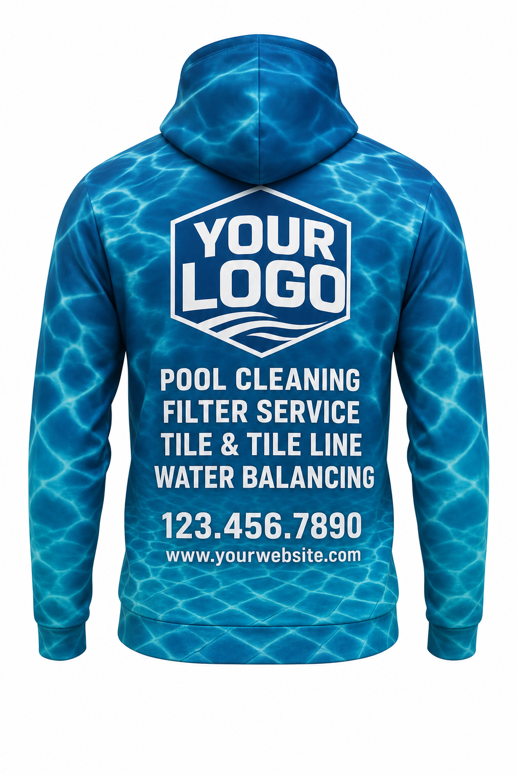 Lagoon Caustics custom pool cleaning crew uniform hoodie — back (hoodie-back)