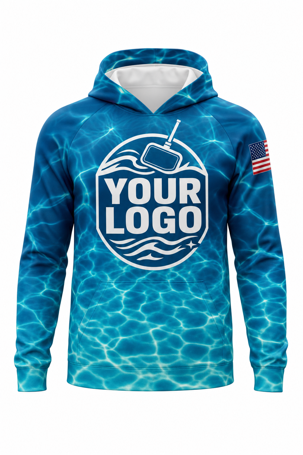 Lagoon Caustics custom pool cleaning crew uniform hoodie — front (hoodie-front)