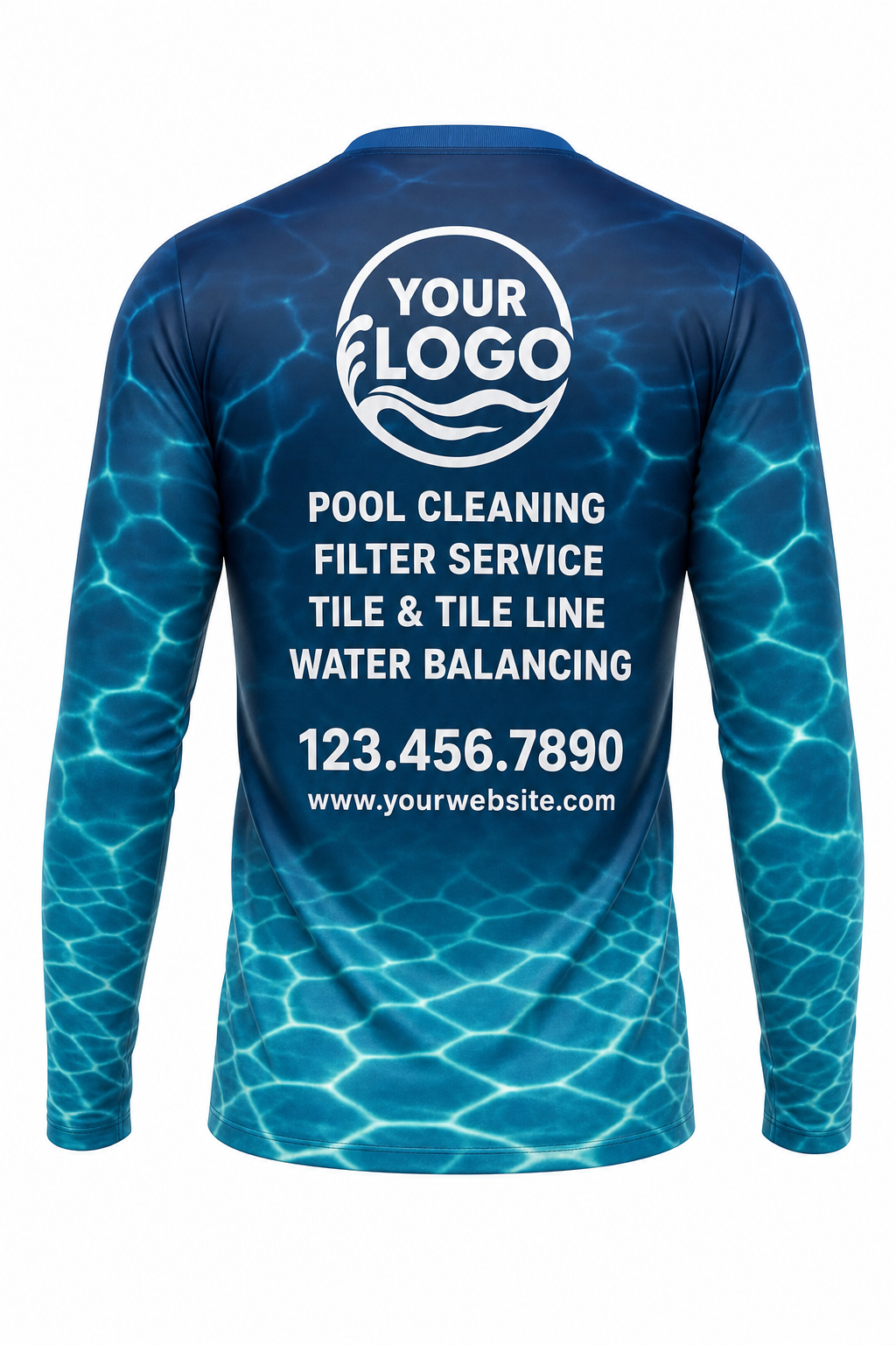 Lagoon Caustics custom pool cleaning crew uniform long-sleeve shirt — back (longsleeve-back)