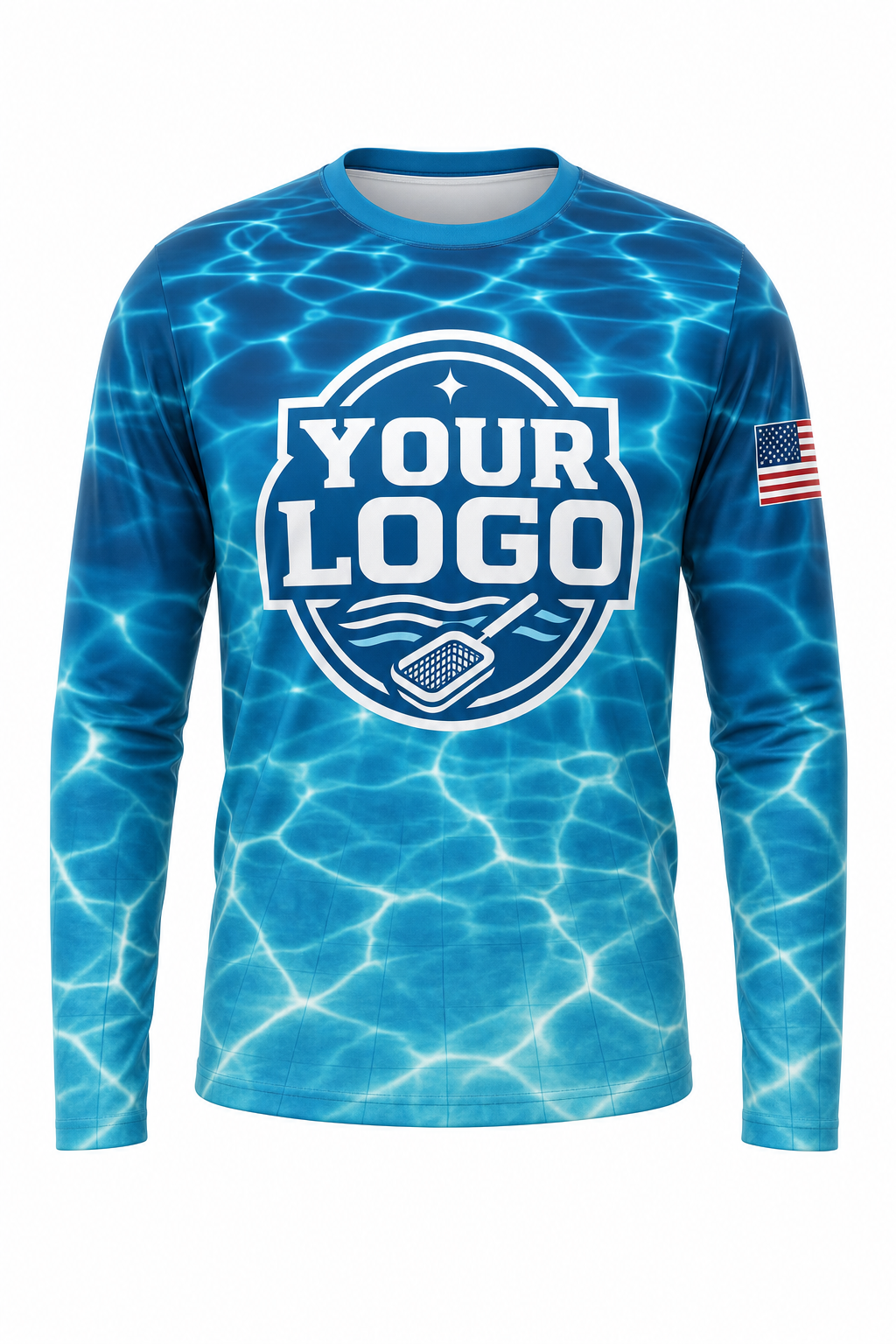 Lagoon Caustics custom pool cleaning crew uniform long-sleeve shirt — front (longsleeve-front)
