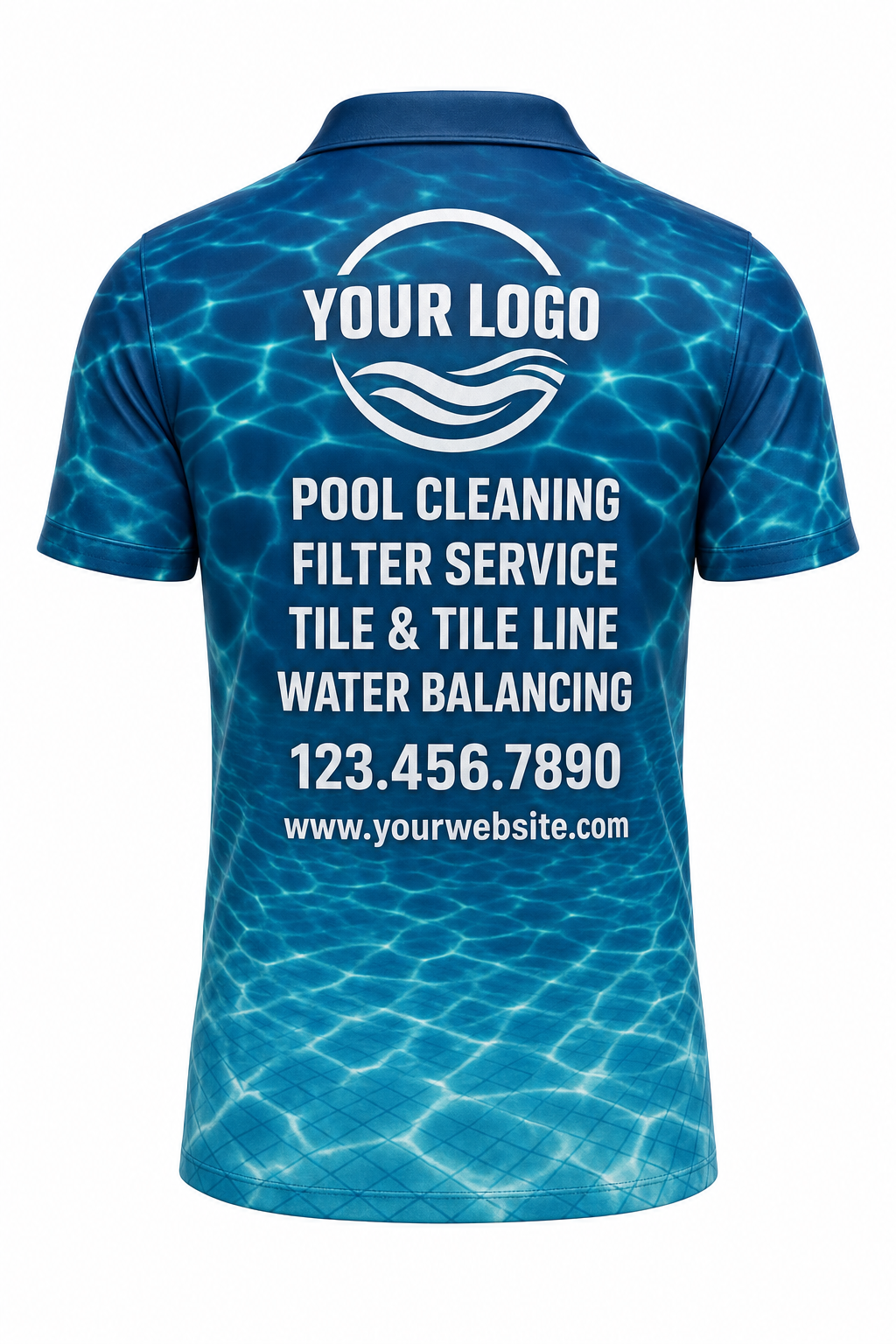 Lagoon Caustics custom pool cleaning crew uniform polo shirt — back (polo-back)