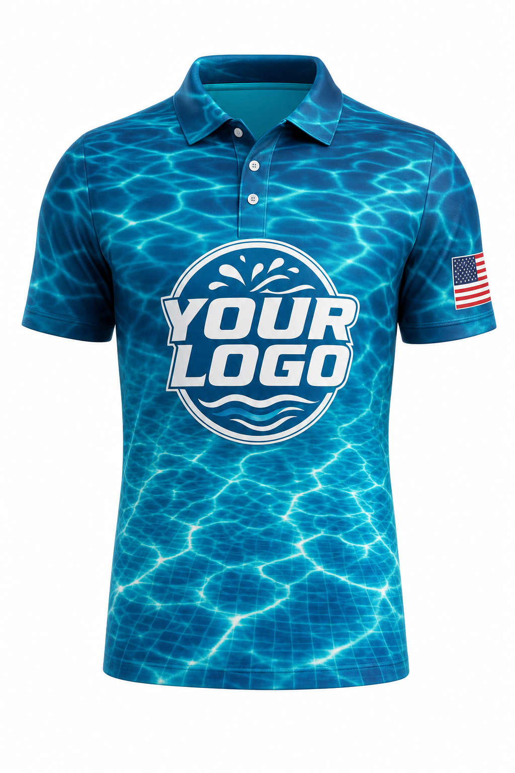 Lagoon Caustics custom pool cleaning crew uniform polo shirt — front (polo-front)