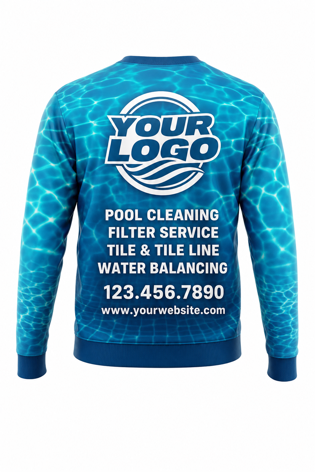 Lagoon Caustics custom pool cleaning crew uniform sweatshirt — back (sweatshirt-back)