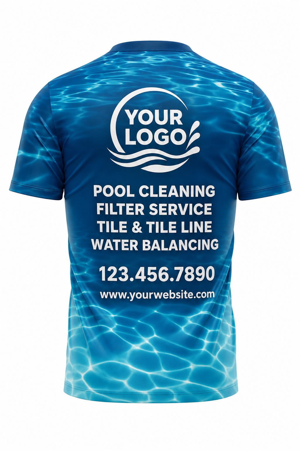 Lagoon Caustics custom pool cleaning crew uniform t-shirt — back (tee-back)