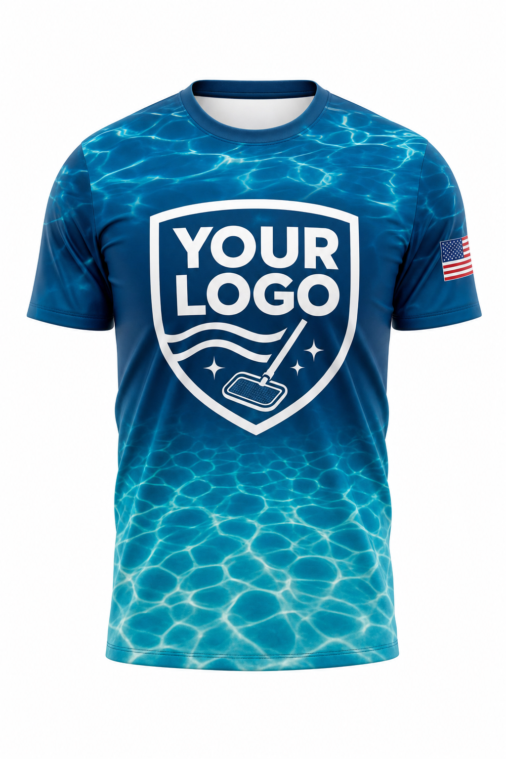 Lagoon Caustics custom pool cleaning crew uniform t-shirt — front (tee-front)