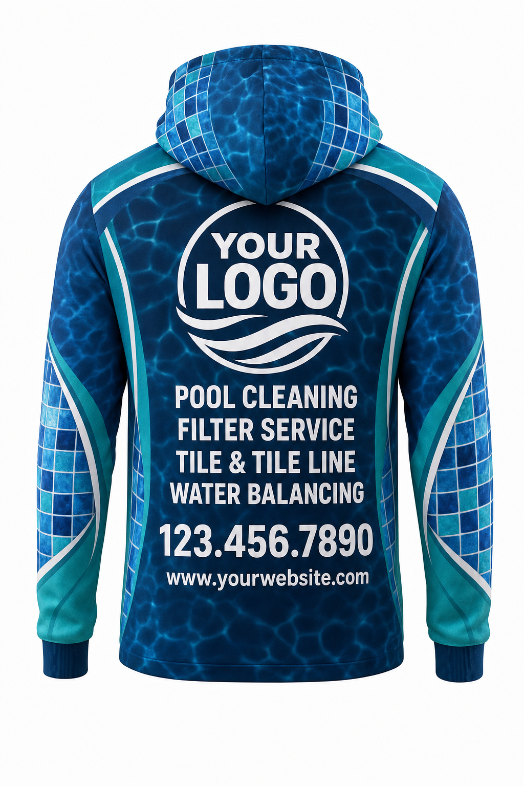 Lagoon Mosaic custom pool cleaning crew uniform hoodie — back (hoodie-back)