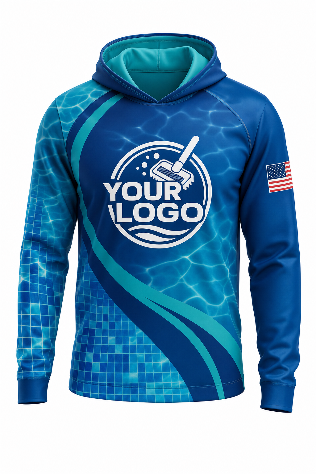 Lagoon Mosaic custom pool cleaning crew uniform hoodie — front (hoodie-front)
