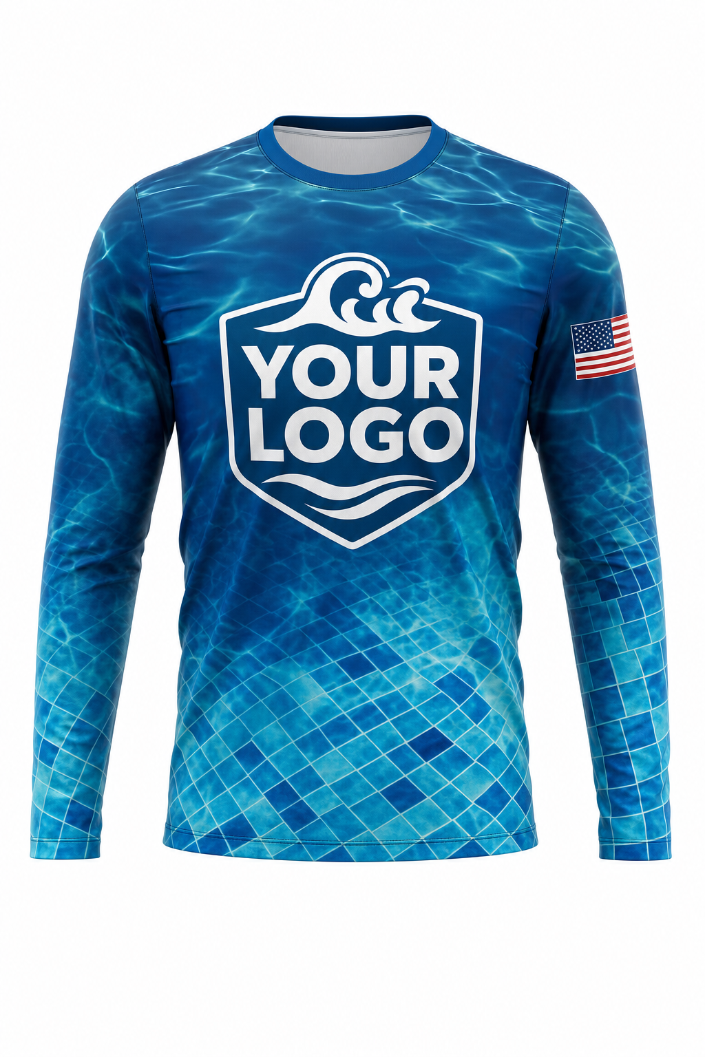 Lagoon Mosaic custom pool cleaning crew uniform long-sleeve shirt — front (longsleeve-front)