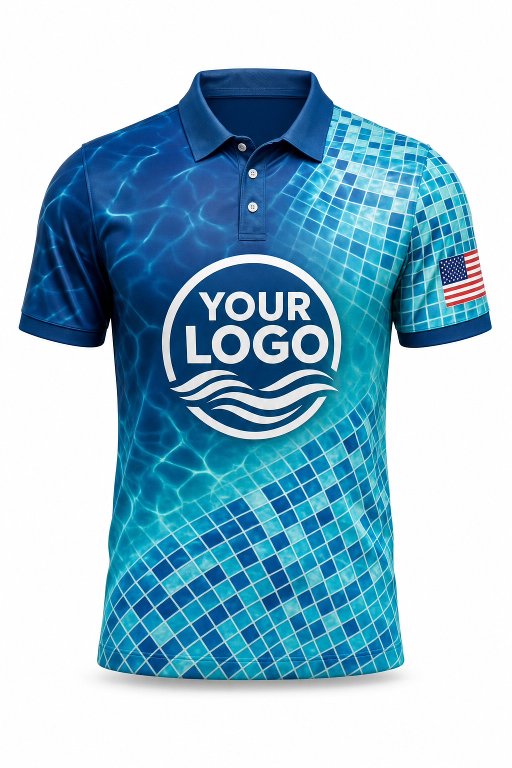 Lagoon Mosaic custom pool cleaning crew uniform polo shirt — front (polo-front)