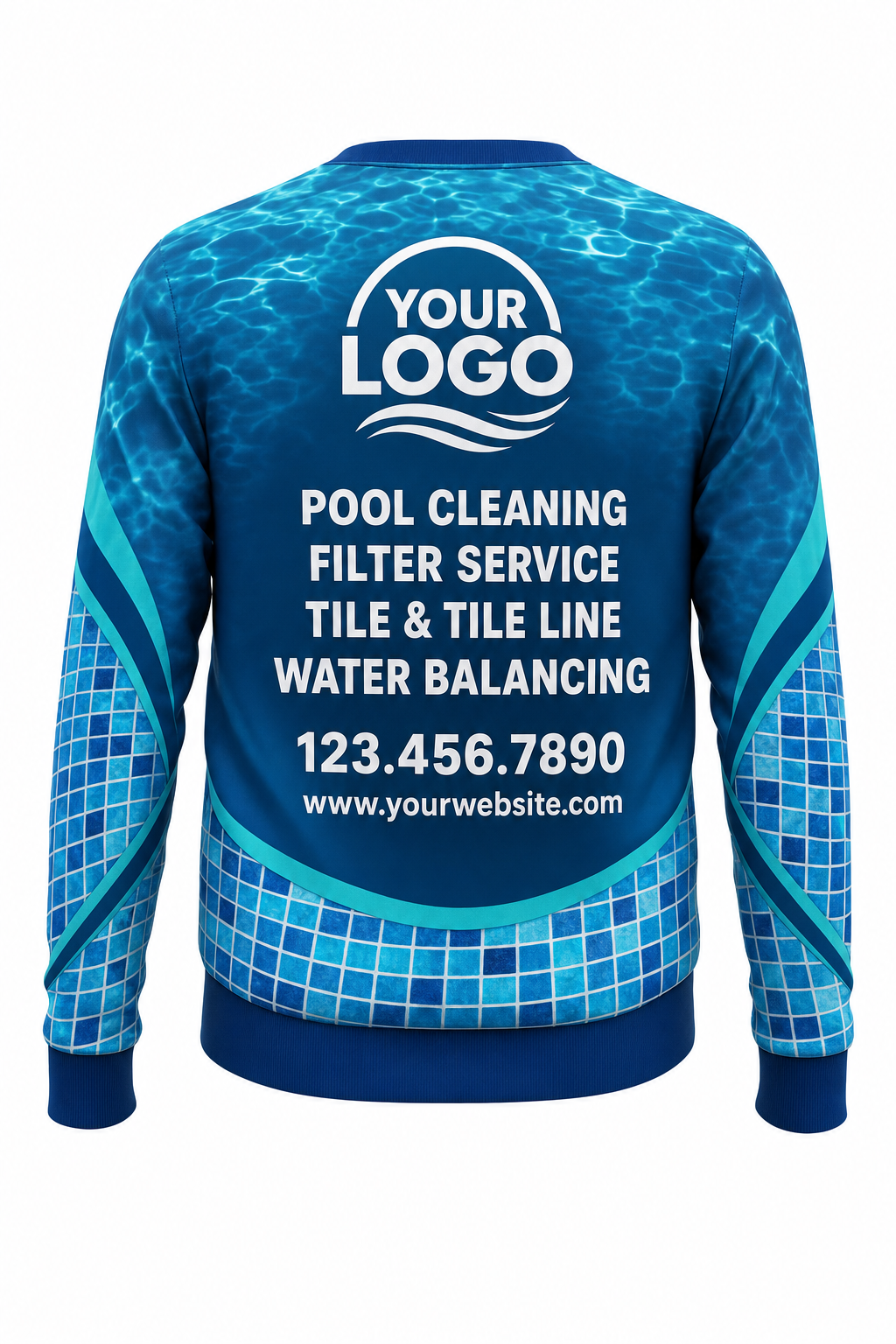 Lagoon Mosaic custom pool cleaning crew uniform sweatshirt — back (sweatshirt-back)