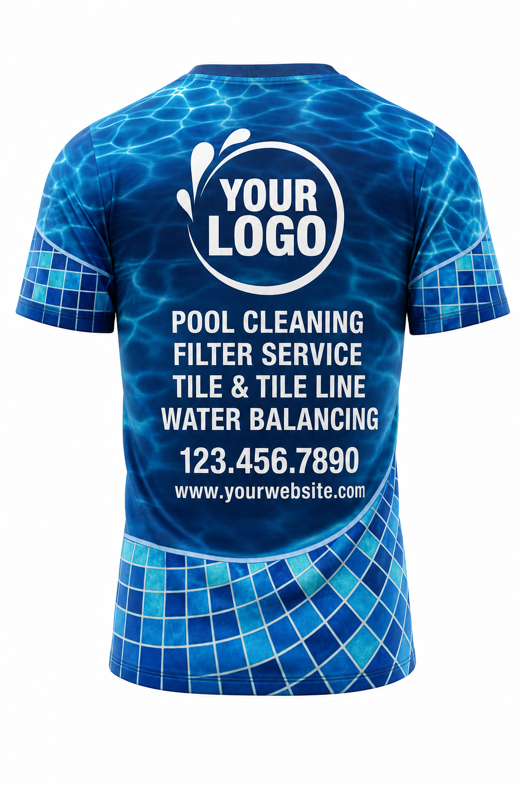 Lagoon Mosaic custom pool cleaning crew uniform t-shirt — back (tee-back)