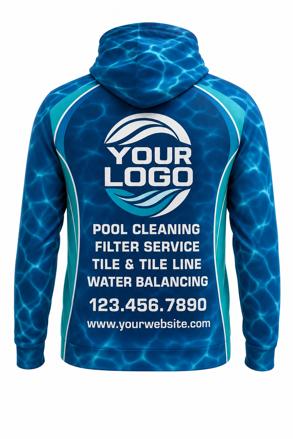 Lagoon Ripple custom pool cleaning crew uniform hoodie — back (hoodie-back)