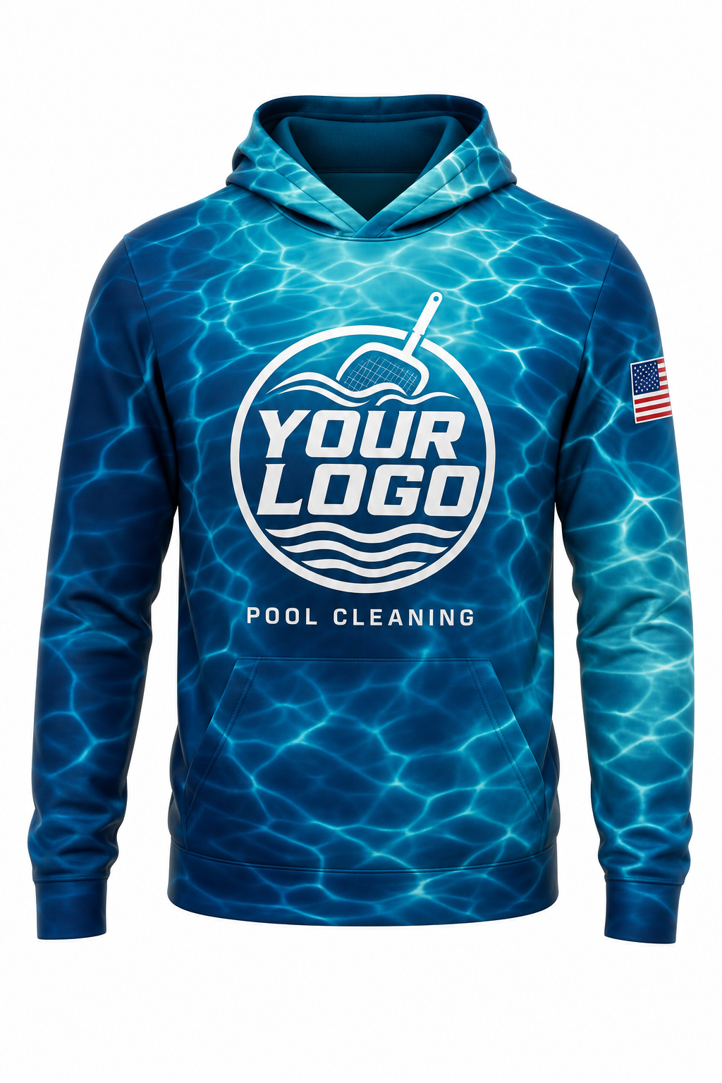 Lagoon Ripple custom pool cleaning crew uniform hoodie — front (hoodie-front)