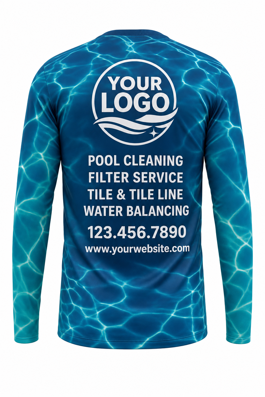 Lagoon Ripple custom pool cleaning crew uniform long-sleeve shirt — back (longsleeve-back)