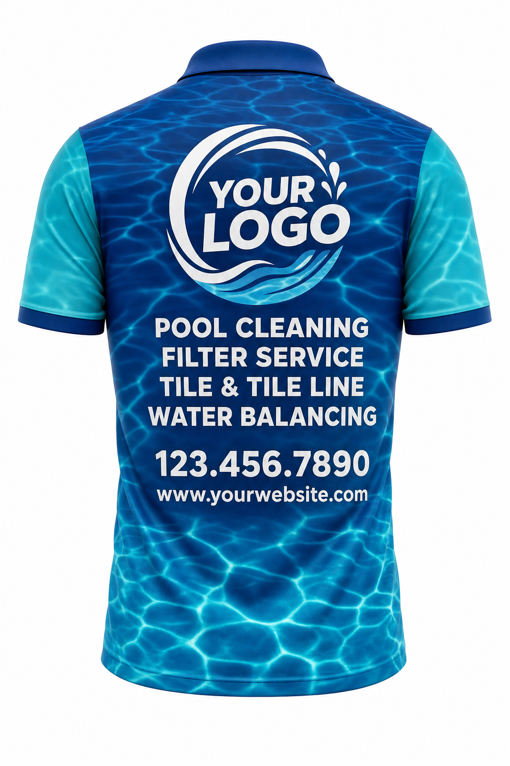 Lagoon Ripple custom pool cleaning crew uniform polo shirt — back (polo-back)