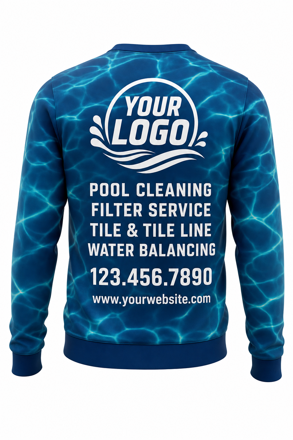 Lagoon Ripple custom pool cleaning crew uniform sweatshirt — back (sweatshirt-back)