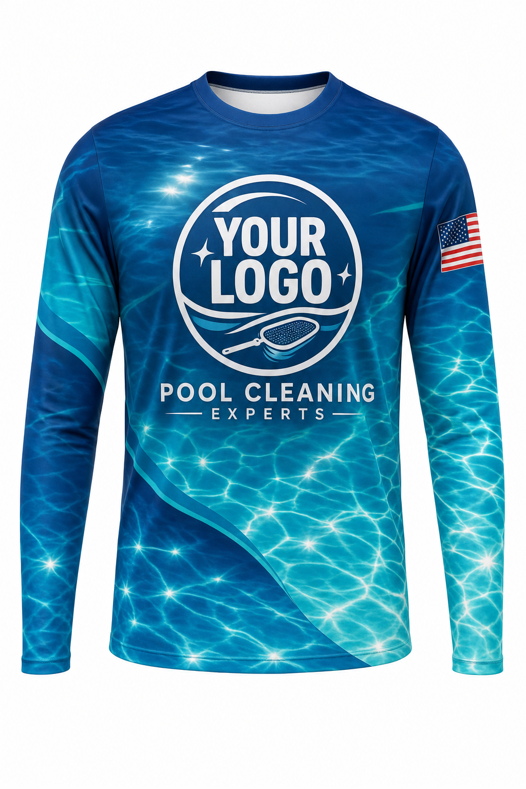 Lagoon Sun Sparkle custom pool cleaning crew uniform long-sleeve shirt — front (longsleeve-front)
