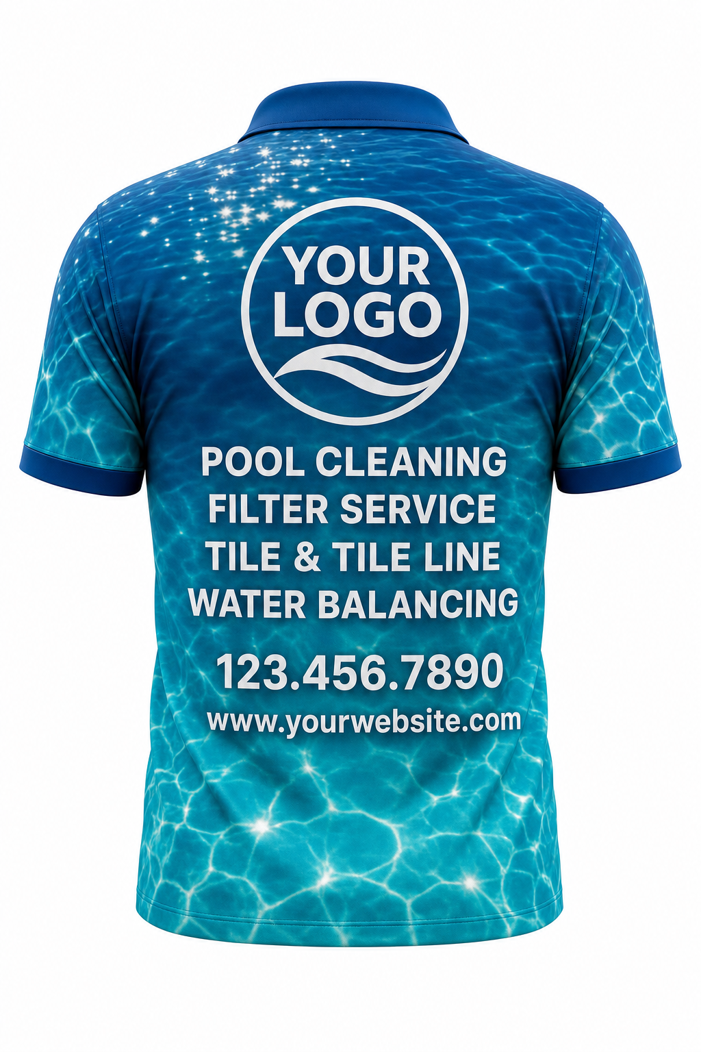 Lagoon Sun Sparkle custom pool cleaning crew uniform polo shirt — back (polo-back)