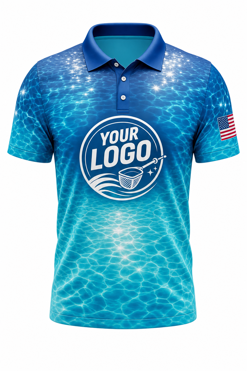 Lagoon Sun Sparkle custom pool cleaning crew uniform polo shirt — front (polo-front)