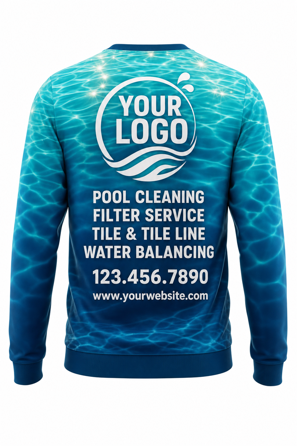 Lagoon Sun Sparkle custom pool cleaning crew uniform sweatshirt — back (sweatshirt-back)