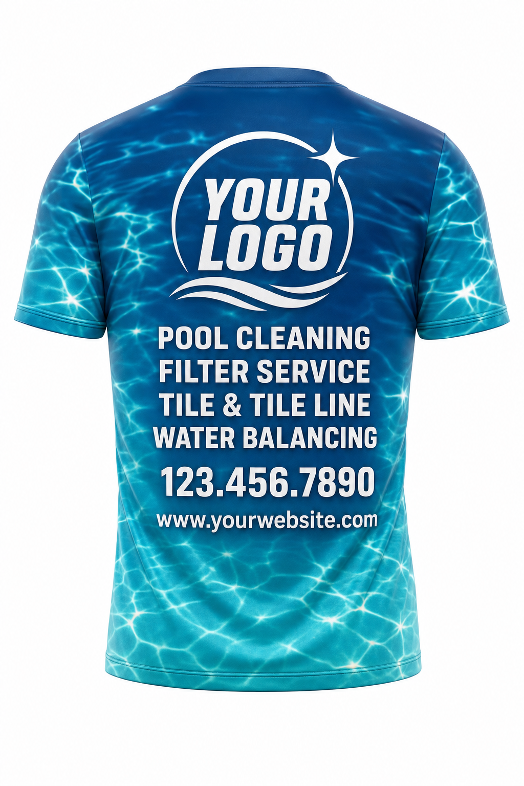 Lagoon Sun Sparkle custom pool cleaning crew uniform t-shirt — back (tee-back)