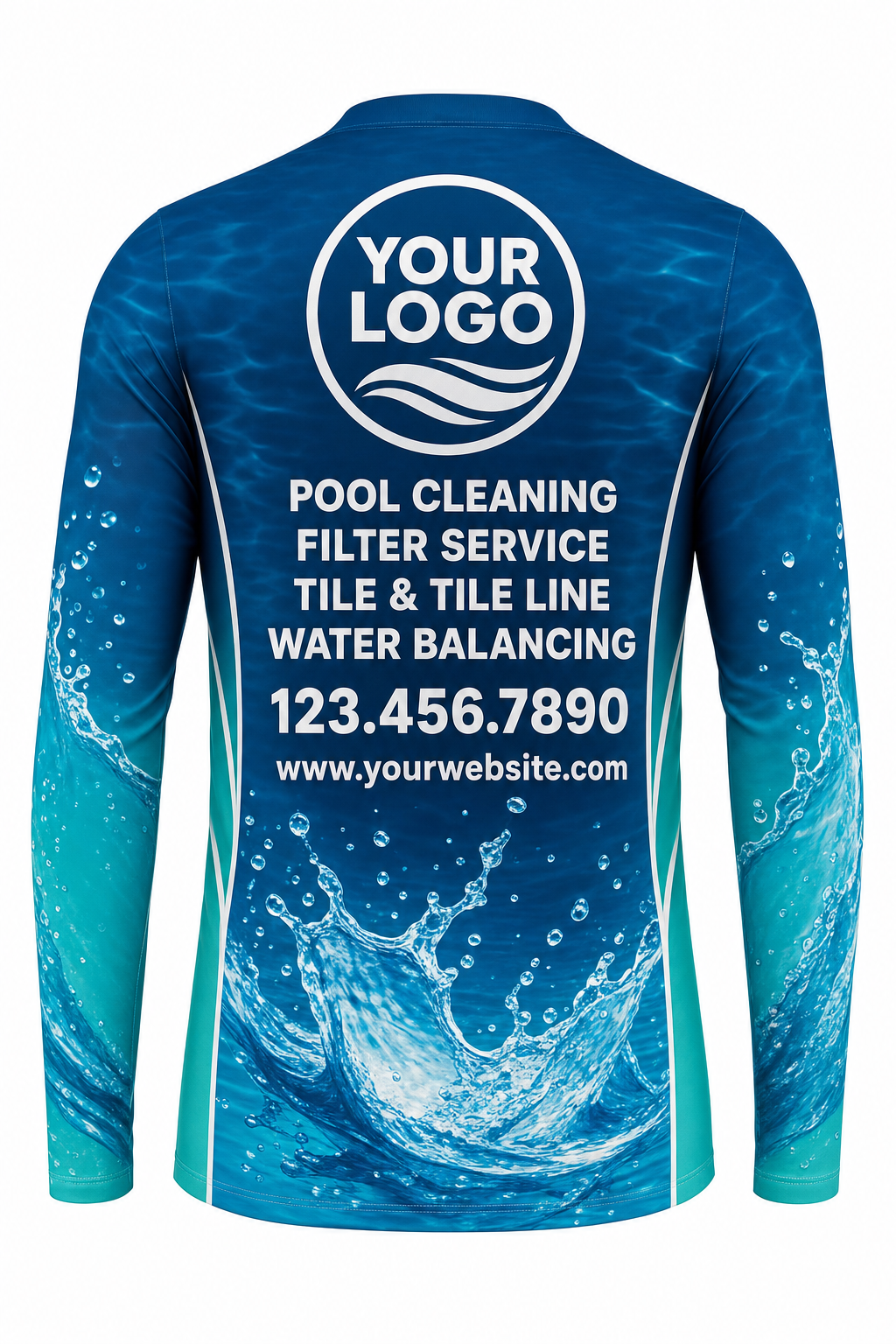 Lagoon Splash custom pool cleaning crew uniform long-sleeve shirt — back (longsleeve-back)