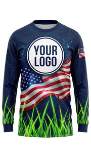 Navy Patriot Grass — Lawn Care Crew Long Sleeve (Custom AOP)