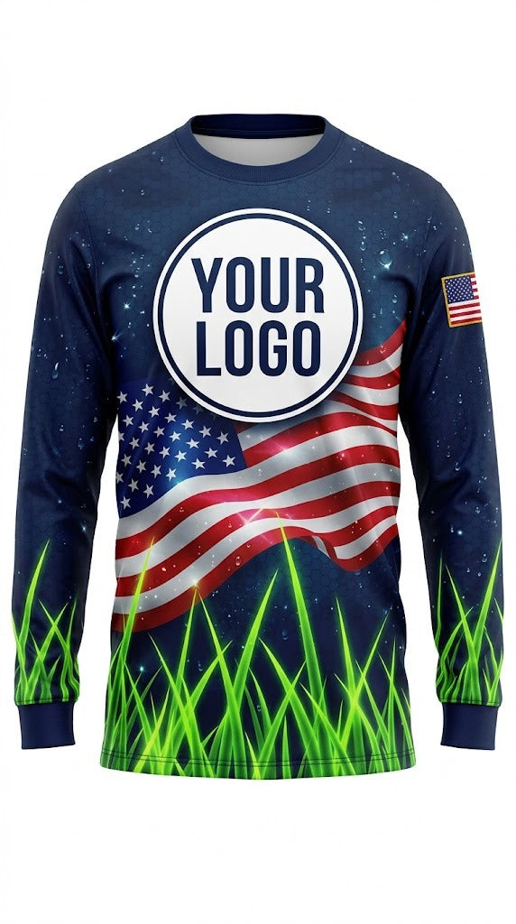 Navy Patriot Grass — Lawn Care Crew Long Sleeve (Custom AOP)