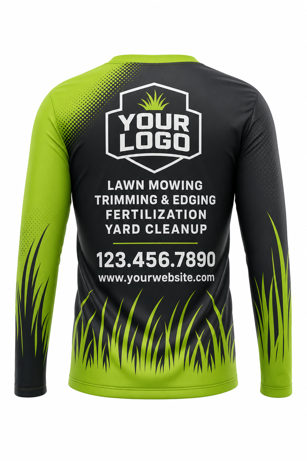Lime Grass Blades custom lawn care & landscaping crew uniform Long Sleeve — back