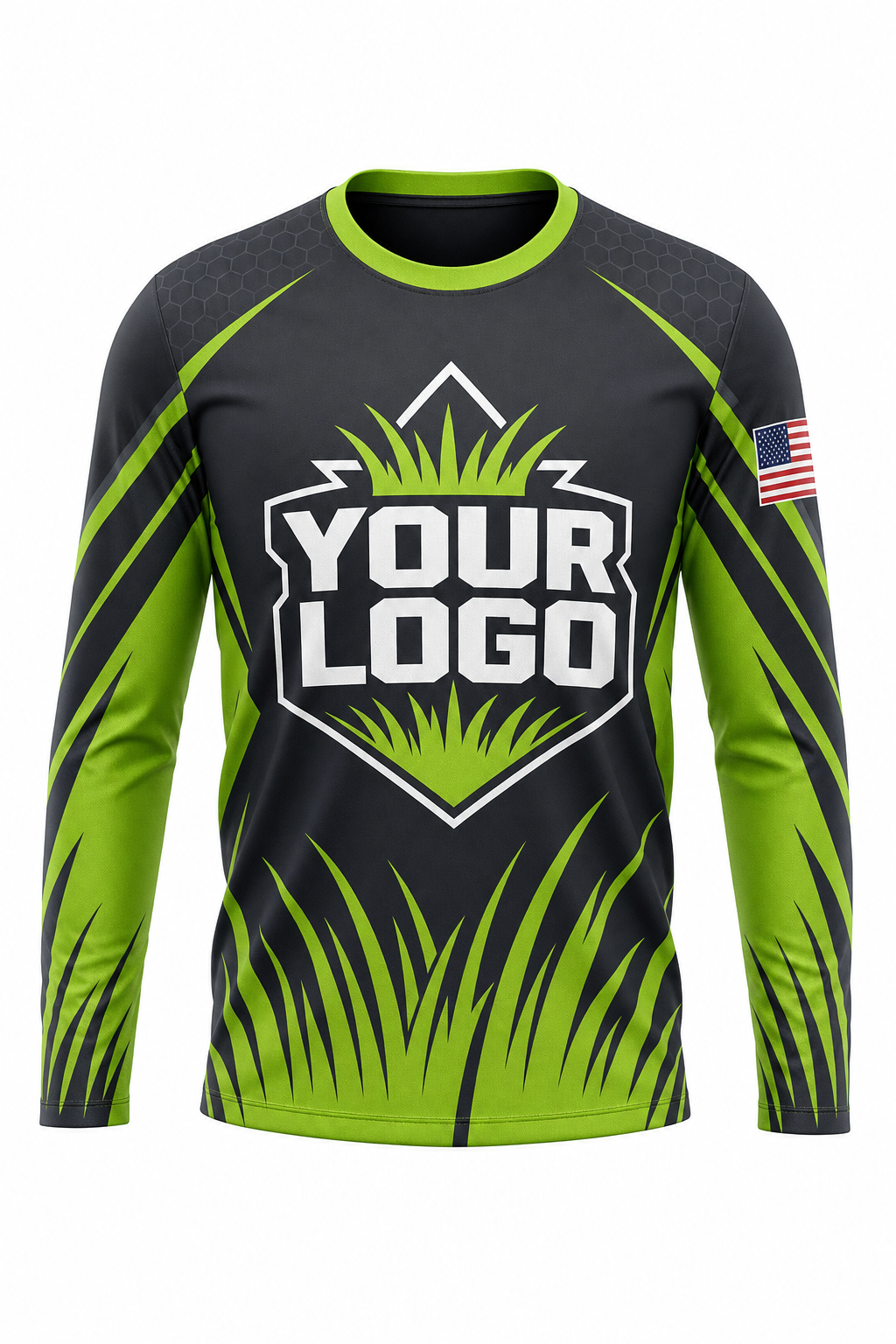Lime Grass Blades custom lawn care & landscaping crew uniform Long Sleeve — front