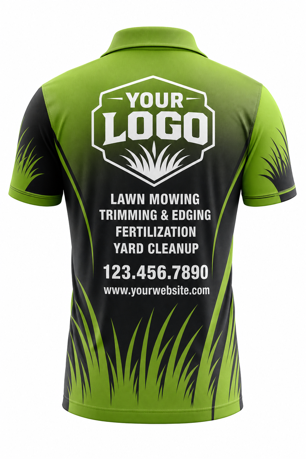Lime Grass Blades custom lawn care & landscaping crew uniform Polo — back